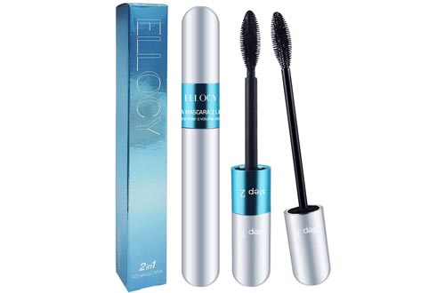 Ellocy 4D Silk Fiber Lash Mascara, 2 in 1 Mascara for Natural and Voluminous Look - Premium Thickening and Waterproof Mascara for Long-Lasting