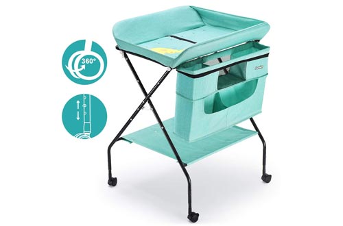FORSTART Baby Changing Table with Wheels, Adjustable Height Folding Diaper Station Portable