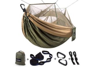 Single & Double Camping Hammock with Mosquito/Bug Net, 10ft Hammock Tree Straps and Carabiners, Easy Assembly, Portable Parachute Nylon Hammock