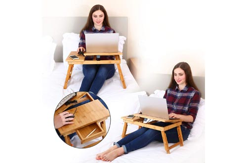 Laptop Desk Nnewvante Table Adjustable 100% Bamboo Foldable Breakfast Serving Bed Tray