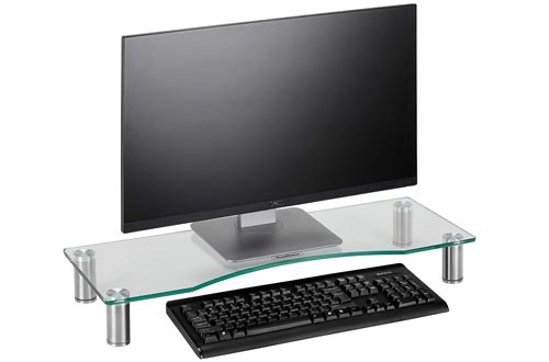 VonHaus Large Curved Glass Monitor Stand - Adjustable Height Multiple Screen Riser for PC Monitors, Computers, Laptops & TVs - 27.5 x 9.5 inches