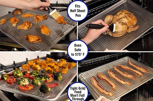 Ultra Cuisine 100% Stainless Steel Wire Cooling Rack for Baking fits Half Sheet Pans Cool Cookies