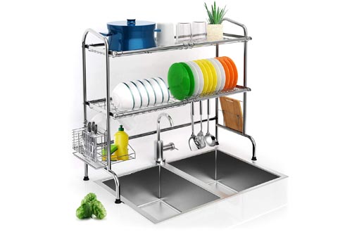 Over Sink Dish Drying Rack, iBesi 2-Tier Stainless Steel Stable Dish Drainer Shelf Rust Free