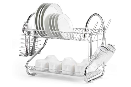 Glotoch Dish Drying Rack, 2 Tier Dish Rack with Utensil Holder, Cup Holder and Dish Drainer