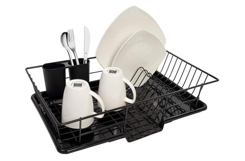 sweet Home Collection 3 Piece Rack Set Dish Drainer Drain Board and Utensil Holder Simple Easy to Use