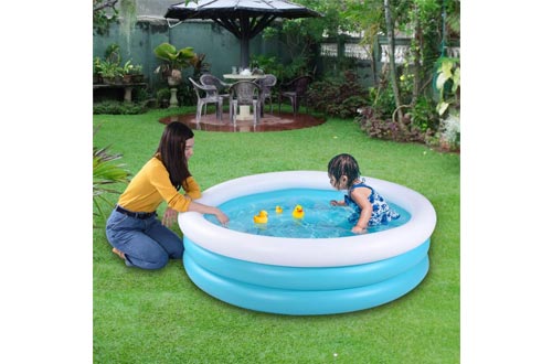 HIWENA Inflatable Kiddie Pool, 5ft Durable Kids Pool, Blue & White Baby Pool