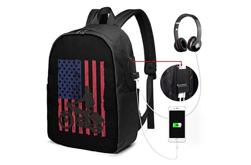 Motorcyclist Motorbiker USA Flag USB Backpack 17 in Travel Backpack Multifunctional College Bookbag with USB Charging Port