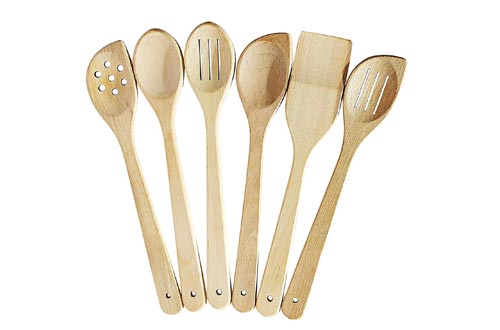 Healthy Cooking Utensils Set - 6 Wooden Spoons For Cooking – Natural Nonstick Hard Wood Spatula and Spoons