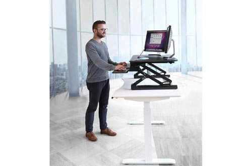 Seville Classics AIRLIFT 36" Gas-Spring Height Adjustable Standing Desk Converter with Keyboard Tray Phone