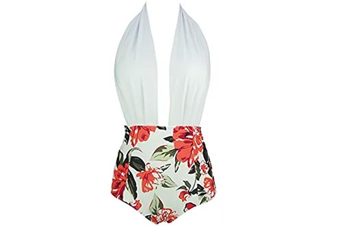 COCOSHIP Retro One Piece Backless Bather Swimsuit High Waisted Pin Up Swimwear
