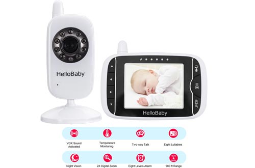 HelloBaby 3.2 Inch Video Baby Monitor with Night Vision & Temperature Sensor