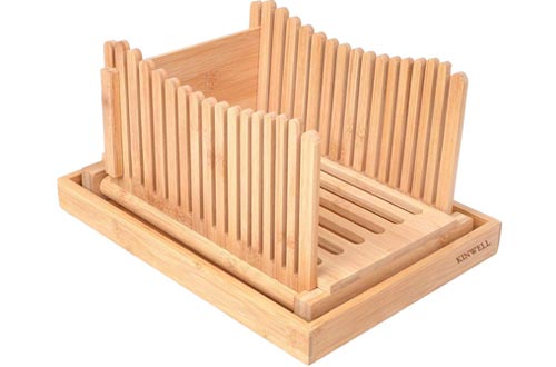 Kinwell Bread Slicers Nature Bamboo Foldable with Crumb Catcher Tray