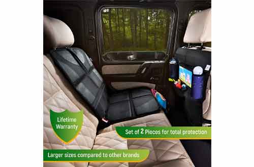 Car Seat Protector + Rear Seat Organizer For Kids - Waterproof & Stain Resistant Protective Backseat Kick Mat W/ Storage Pockets & Tablet Holder