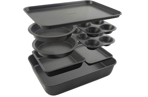 Elbee Home 8 Piece Baking Pan Set, Patented Space Saving Self Storage Design, Nonstick Carbon Steel Bakeware Set