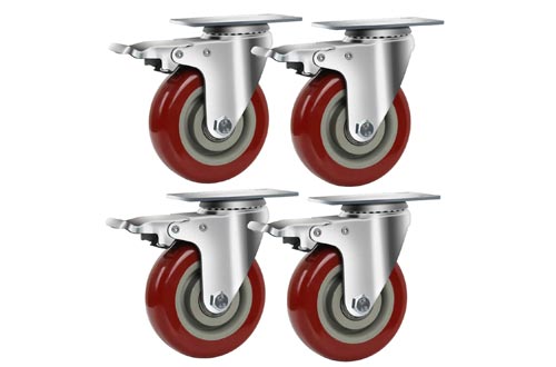 Copsrew 3" PVC Heavy Duty 1000lbs Swivel Rubber Caster Wheels with Safety Dual Locking Casters Set of 4 with Brake