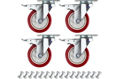 4" Plate Caster Wheels Set of 4 with Screw Safety Dual Locking and Polyurethane Foam No Noise Wheels