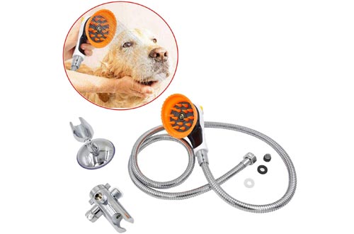YaoLONG Pet Shower Sprayer Attachment Set,Innovative Shower Brush and Splash Shield,Sprayer & Scrubber in-One Dog Shower Kit for Dog Cat Horse Cleaning and Grooming and Massage