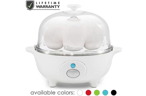 Maxi-Matic EGC-007 Easy Electric Egg Poacher, Omelet, Scrambled, Soft, Medium, Hard-Boiled Boiler Cooker with Auto Shut-Off and Buzzer, Measuring Cup Included, BPA Free, 7 Capacity, White