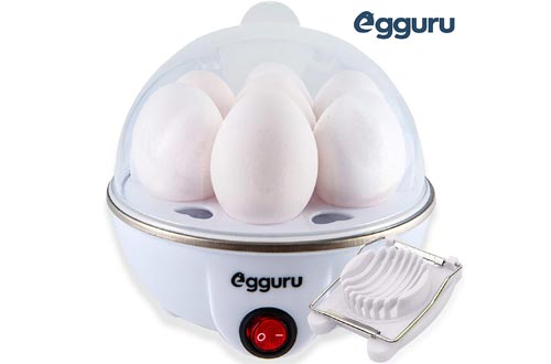  Egguru Electric Egg Cooker Boiler Maker Soft, Medium or Hard Boil, 7 Egg Capacity noise free technology Automatic Shut Off, white with egg slicer included