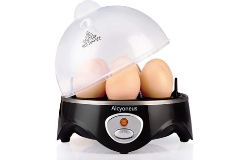 Alcyoneus Rapid Egg Cooker, Electric Egg Boiler, Noise-Free Hard Boiled Egg Cooker with Auto Shut Off & 7-Capacity, Suitable for Poached Egg, Scrambled Eggs, Omelets - Black