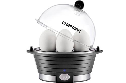 Chefman Electric Egg Cooker Boiler, Rapid Egg-Maker & Poacher, Food & Vegetable Steamer, Quickly Makes 6 Eggs, Hard, Medium or Soft Boiled, Poaching/Omelet Tray Included, Ready Signal, BPA-Free, Black
