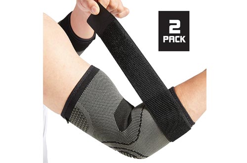  Elbow Brace with Strap for Tendonitis 2 Pack, Tennis Elbow Compression Sleeves, Golf Elbow Treatment
