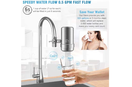 JONYJ Faucet Water Filter, 304 Stainless-Steel Water Faucet Filtration System, High Water Flow Tap Water Filter, Water Purifier Reduces Chlorine