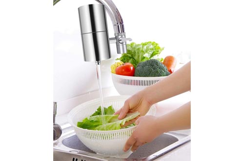 HOMY Faucet Mount Water Filter, SUS304 Stainless Steel Housing & Multiple High Precision Filtration System Reduce Chlorine