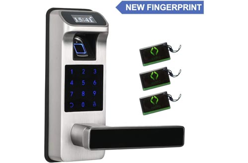 Newest Fingerprint and Touchscreen Keyless Entry Door Lock, Keyless Door Lock, Fingerprint Door Lock, Passcode Code Door Lock, Smart Lock, Smart Lever Door Lock for Home, 2020 New Model (Sliver)