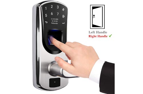 WeJupit V8 Smart Fingerprint Door Lock, Keyless Entry Stainless Steel Touchscreen with Electronic Keypads, Spare Key, Two-Factor Authentication, Biometric Digital Auto-Lock (Right Handle)