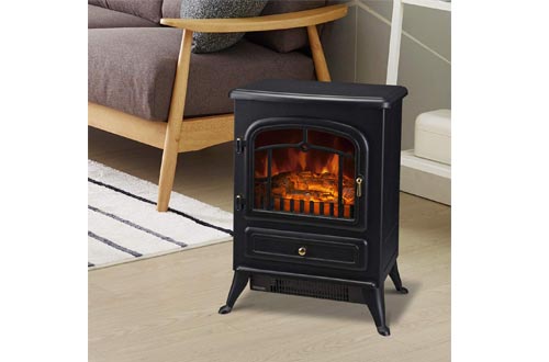 HOMCOM Freestanding Electric Fireplace Heater with Realistic Flames