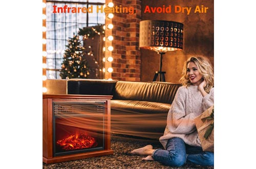 Electric Fireplace Heater with Remote - 1500W Infrared Heater with 3D Flames Effect, 800 Sq Ft Coverage, Space Heater with Thermostat