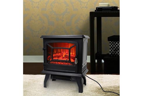 ROVSUN 20" H Electric Fireplace Stove Space Heater 1400W Portable Freestanding with Thermostat, Realistic Flame Logs Vintage Design for Corners