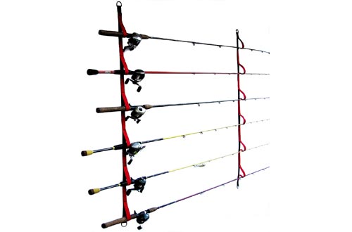 Overhead or Wall Fishing Rod Rack, Rod Storage System suspends Your rods in Soft Webbing Loops Protecting Your Equipment’s Finish. The 72”Version has 9 Positions 46”has 6. Hardware Included
