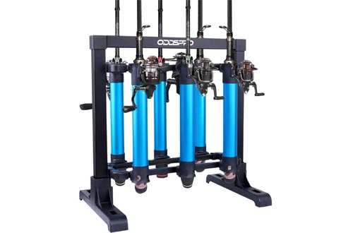  ODDSPRO Portable Fishing Rod Rack, Metal Aluminum Alloy Fishing Rod Holder for All Type Fishing Pole and Combos Keep It Steady, Holds Up to 6 Rods, Blue