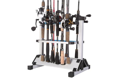 One Bass Fishing Rod Rack Metal Aluminum Alloy Fishing Rod Organizer Portable Fishing Rod Holder for All Type Fishing Pole, Hold Up to 12 or 24 Rods