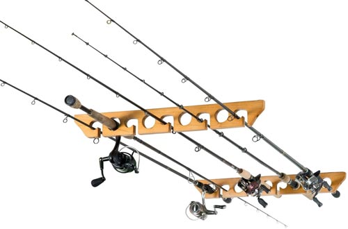 Organized Fishing Solid Pine Horizontal Ceiling Rack for Fishing Rod Storage, Holds up to 9 Fishing Rods, CPR-009