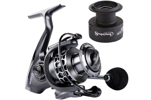 Sougayilang Fishing Reel 13+1BB Light Weight Ultra Smooth Aluminum Spinning Fishing Reel with Free Spare Graphite Spool