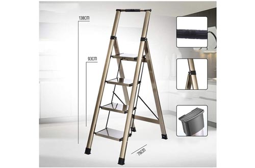  XSJZ Folding Ladder, Thickened and Reinforced All-Aluminum D-Tube, with Tool Table, Suitable for Indoor and Outdoor Folding Ladder (Color : A)