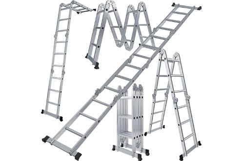 OxGord Aluminum-Multi-Folding-Ladder - Lightweight and Safety-Heavy-Duty Extension, Dual-Height 12.5 feet, 330 lb. Max Capacity