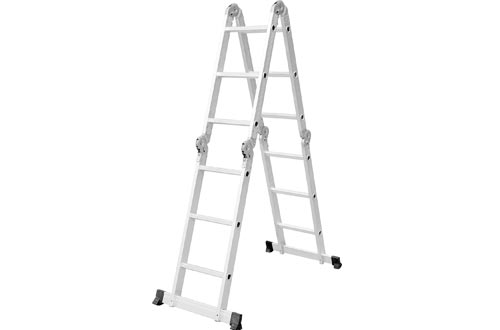 Comie 330lb 12.5ft Multi Purpose Aluminum Folding Step Ladder Foldable Lightweight Scaffold Ladder W/2 Plate