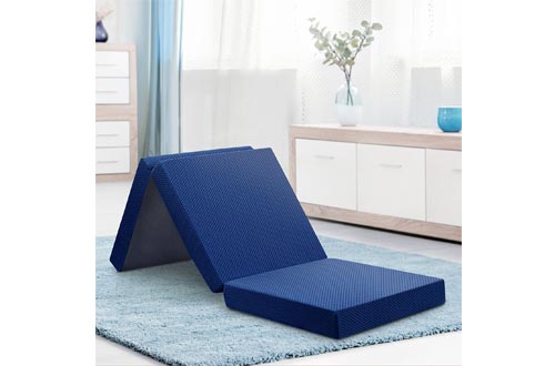  Olee Sleep Tri-Folding Memory Foam Topper, 4'' H, Blue