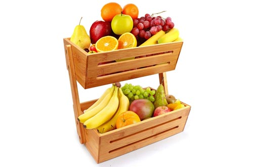 Widousy 2-Tier Bamboo Fruit Basket, Fruit Stand for Kitchen Countertop, Vegetable Produce Bread Storage Holder