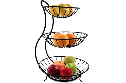  Spectrum Diversified 81810 Yumi Arched 3 Tier Server Serving Basket Fruit Bowl & Produce Snack Display Stand, Black