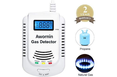 Gas Detector,Awornin Home Kitchen Gas/Methane/Propane Alarm, Leak Sensor Detector with Voice Promp and LED Display