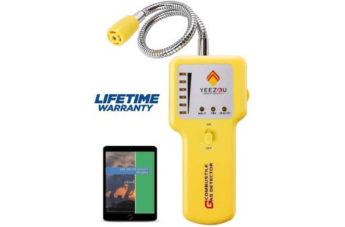 Y201 Propane and Natural Gas Leak Detector; Portable Gas Sniffer to Locate Gas Leaks of Combustible Gases like Methane, LPG, LNG, Fuel, Sewer Gas; w/ Flexible Sensor Neck, Sound & LED Alarm, eBook