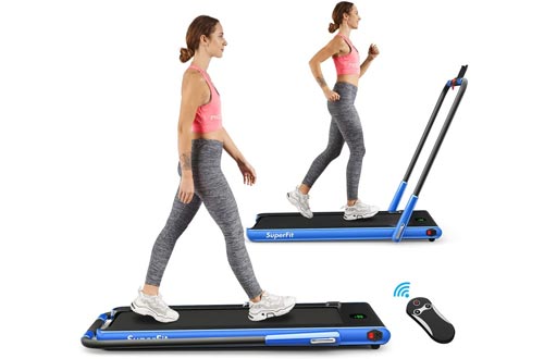 Goplus 2 in 1 Folding Treadmill, 2.25HP Under Desk Electric Treadmill, Installation-Free, with Remote Control, Bluetooth Speaker and LED Display, Walking Jogging Machine for Home/Office Use