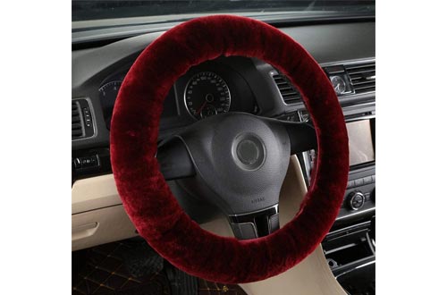 MLOVESIE Universal Genuine Wool Sheepskin Univeral Car Vehicle Steering Wheel Cover Car Wheel Cushion Protector Available for 35cm-49cm Steering Wheel in Diameter