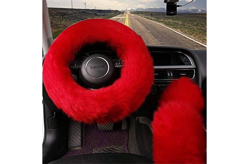 Yontree Winter Warm Faux Wool Handbrake Cover Gear Shift Cover Steering Wheel Cover