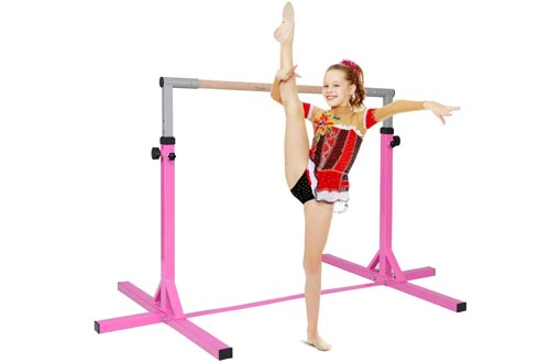 Cchainway Horizontal Gymnastics Bar for Kids, Height Expandable Junior Training Bar, Stainless Steel 36"-59" Height Adjustable, Gymnasts 1-4 Levels, 220 lbs Weight Capacity